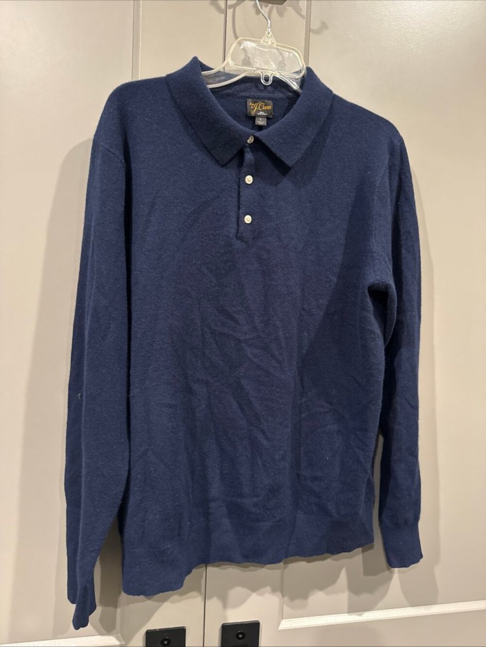 Men’s J Crew Cashmere Collared Sweater Navy Blue size Large